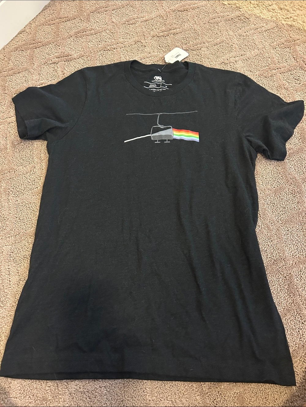 Black Graphic Crewneck T-Shirt with Rainbow Design - Unbranded